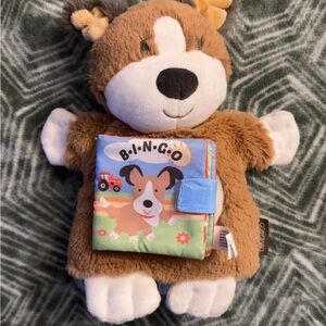 Brown and White Plush BINGO PUPPET with Book